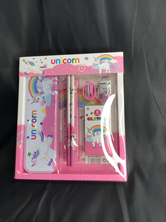 Unicorn pencil case with crayons